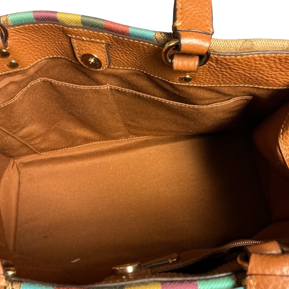 Coach Dempsey Tote 22 Signature Canvas Varsity Stripe Patch C5794 Brown Multi - Picture 7 of 13